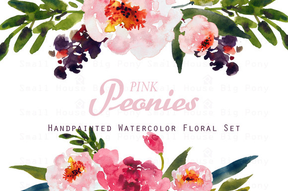 Pink Peonies Watercolor Clip Art by SmallHouseBigPony on Behance