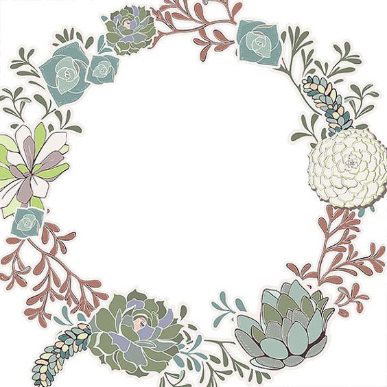 Succulent Wreath Clip Art, Succulent Floral Border ClipArt, Flower