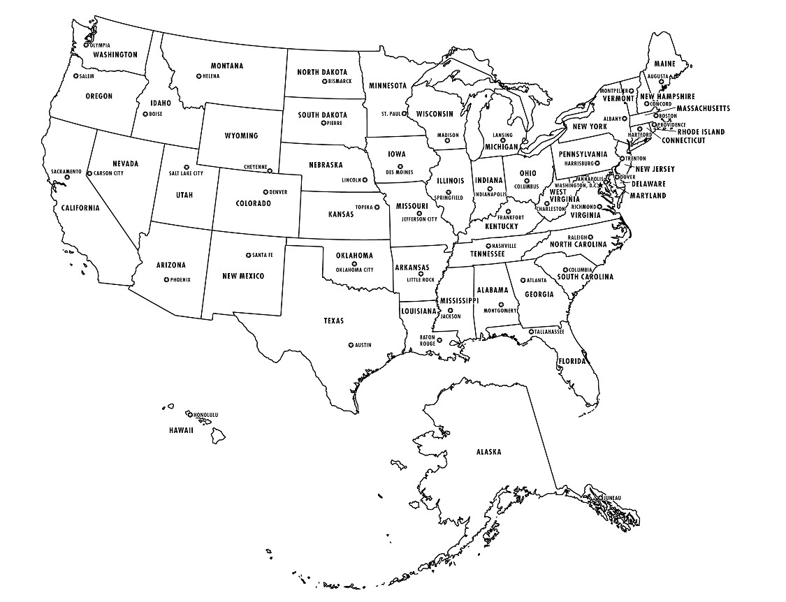 Free Black And White Map Of United States Printable, Download Free In Blank Template Of The United States