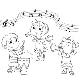 Children singing clipart black and white