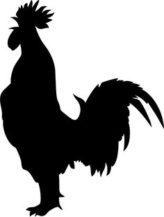 Male Chicken Clipart Image: Black and white cartoon silhouette of