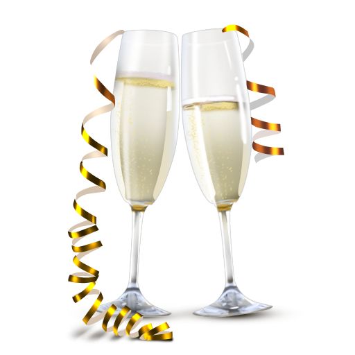 Transparent Champagne Flutes with Gold Ribbon Clipart