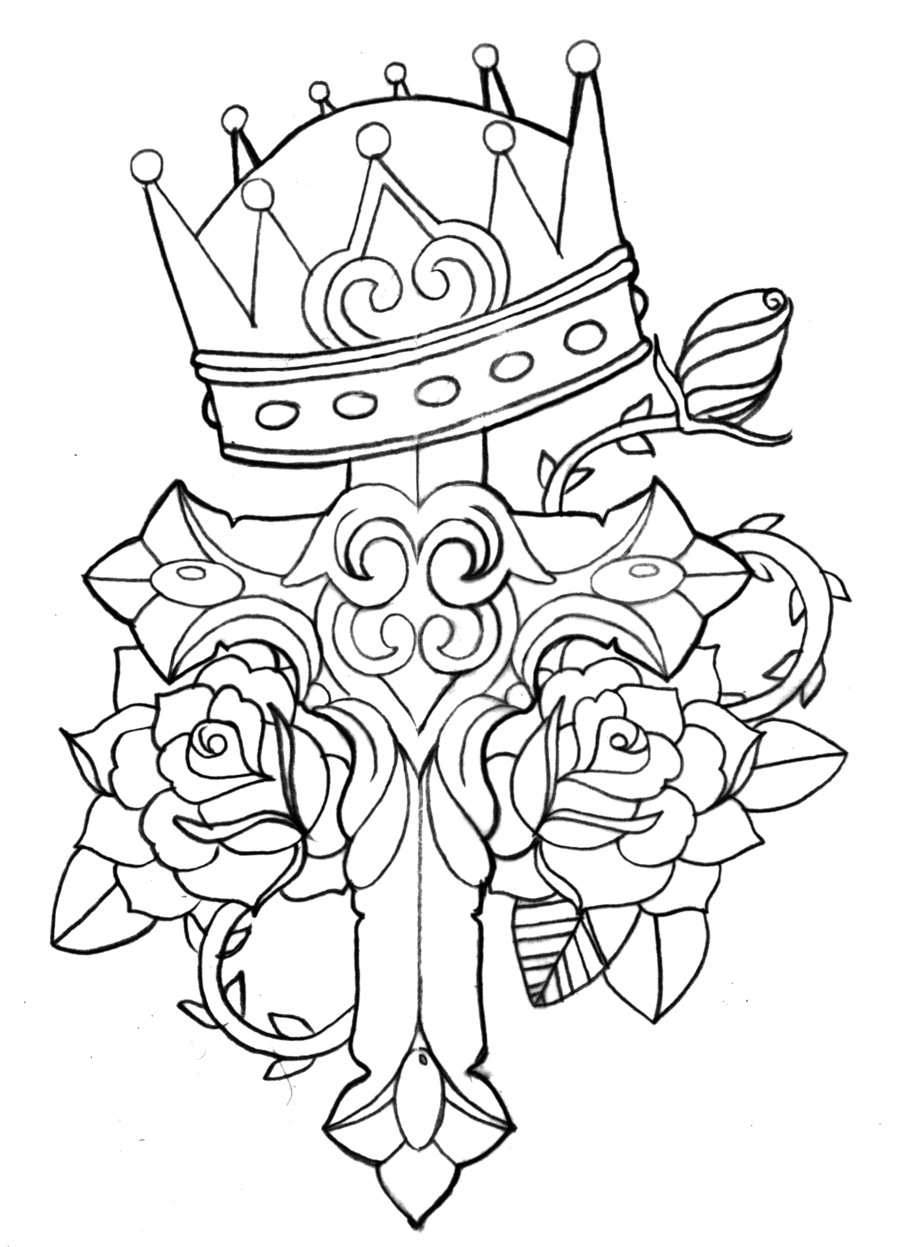 Тату корона с цветами эскиз