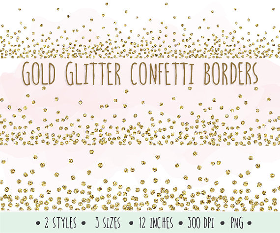 Gold Glitter Confetti Borders Clip Art. by PixelGardenDesign