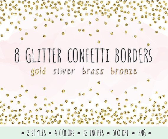Glitter Confetti Borders Clip Art. Gold by PixelGardenDesign