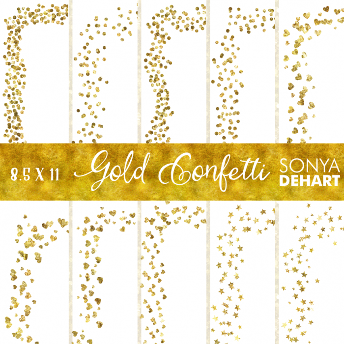 Clip Art Gold Glitter Foil Confetti Page Borders