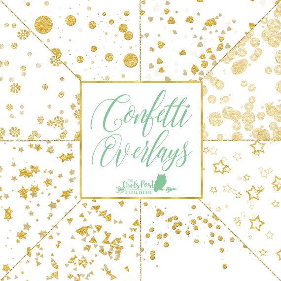 Gold Foil Confetti Clipart Overlays Gold Photo by TheOwlsPost