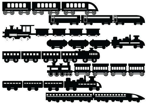 Silhouette of Trains with wagon.