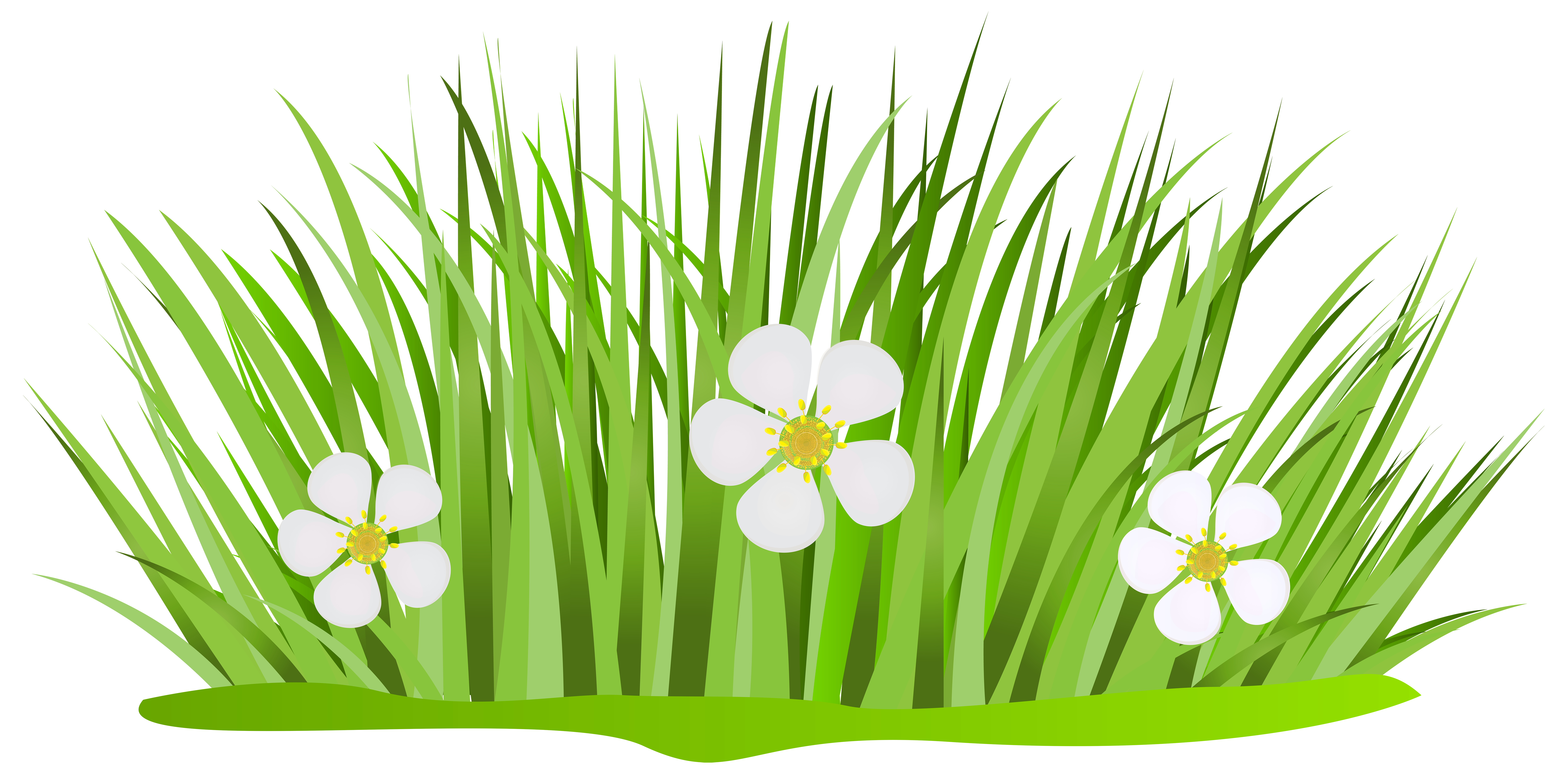 Grass Patch with Flowers PNG Clip Art Image