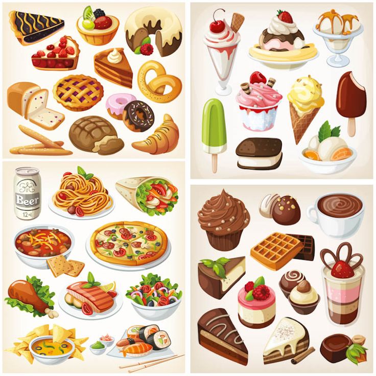 A collection of four beautiful vector food clip art sets with