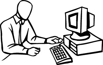 Man yelling at computer clipart black and white