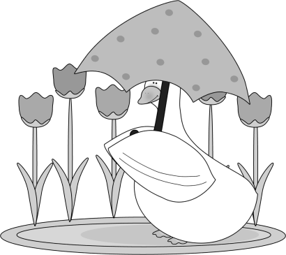 Black and White Duck in a Puddle Clip Art