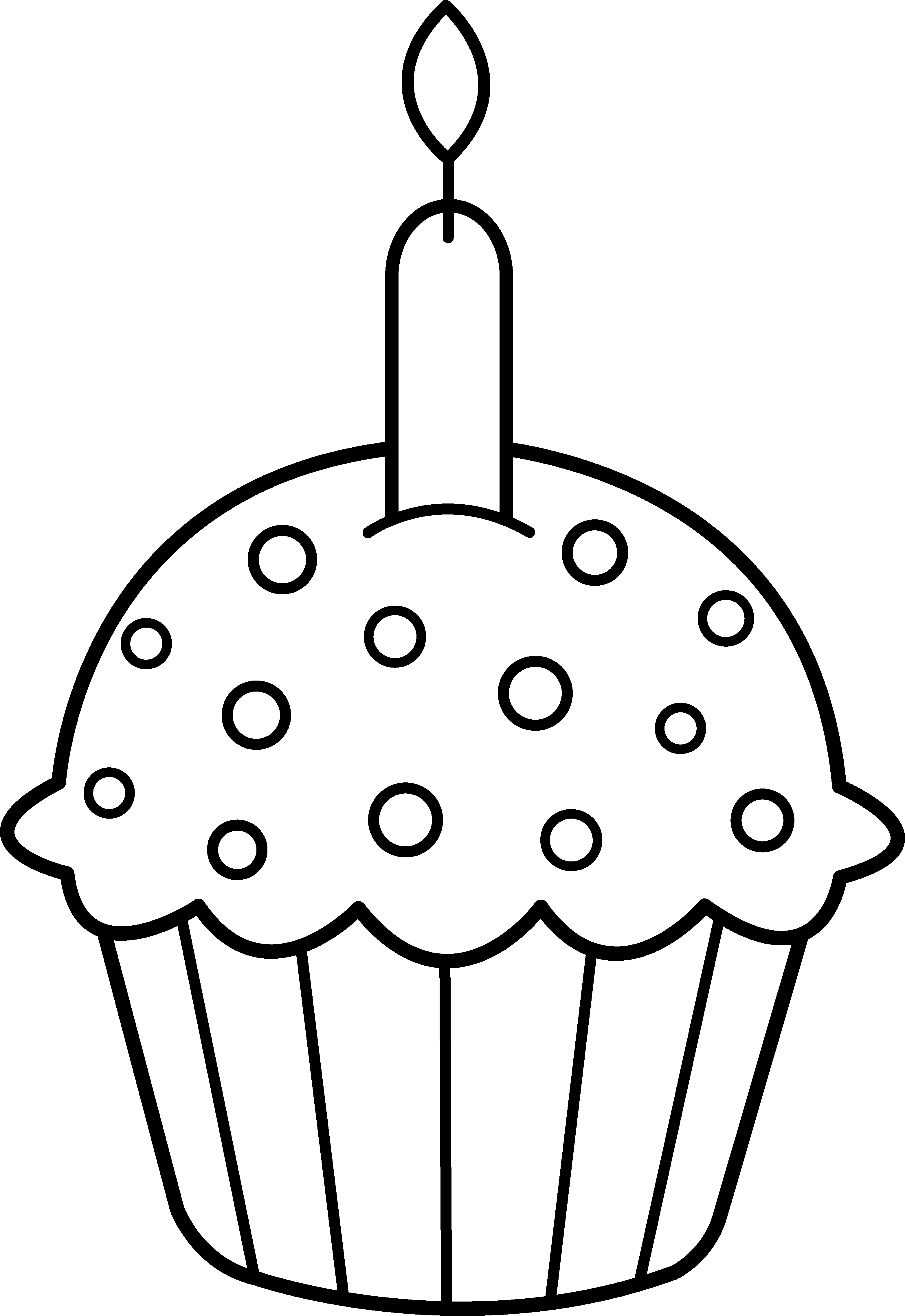 Cupcake with candle clipart black and white