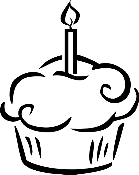 Cupcake with candle clipart black and white