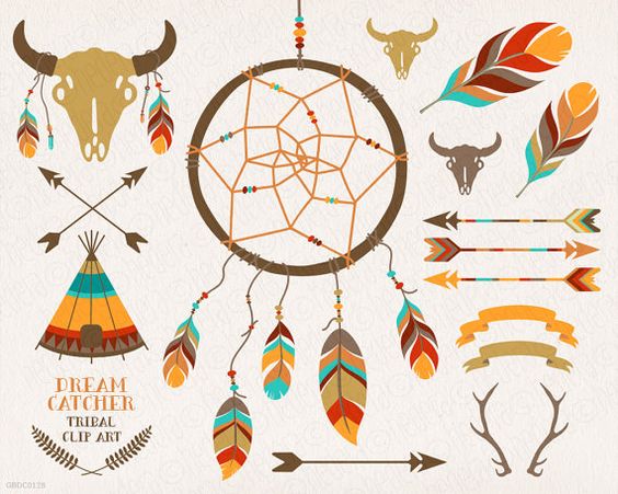 DreamCatcher, teepee, feathers, crossed arrows, tribal clipart