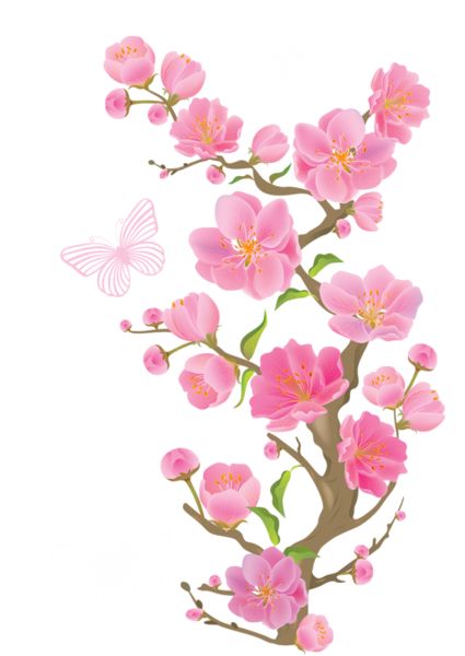 Spring Branch with Butterflies PNG Clipart Picture