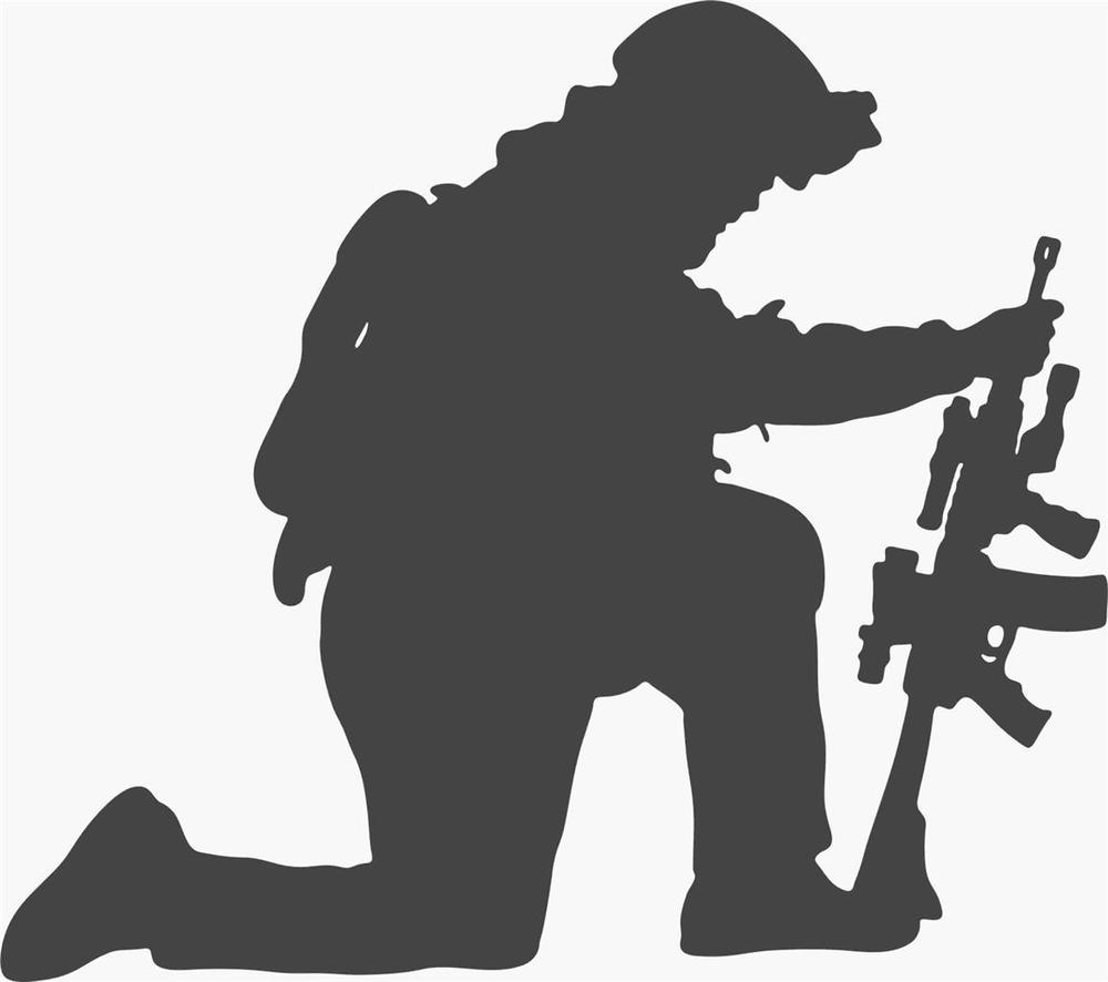 Army Soldier Kneeling Down with Gun