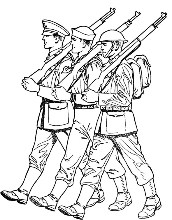 Soldiers Marching Veterans Day Coloring Page