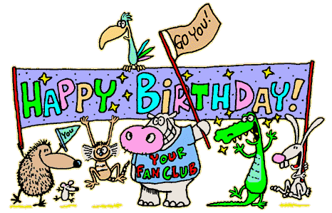 Happy Birthday pictures that move, animated cake and party clip art