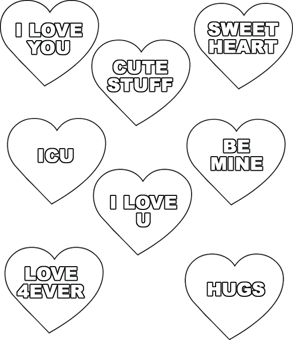 Candy heart clipart black and white