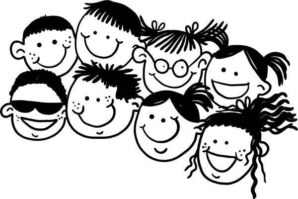 Group kids clipart black and white