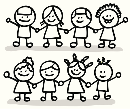 group of students clipart black and white