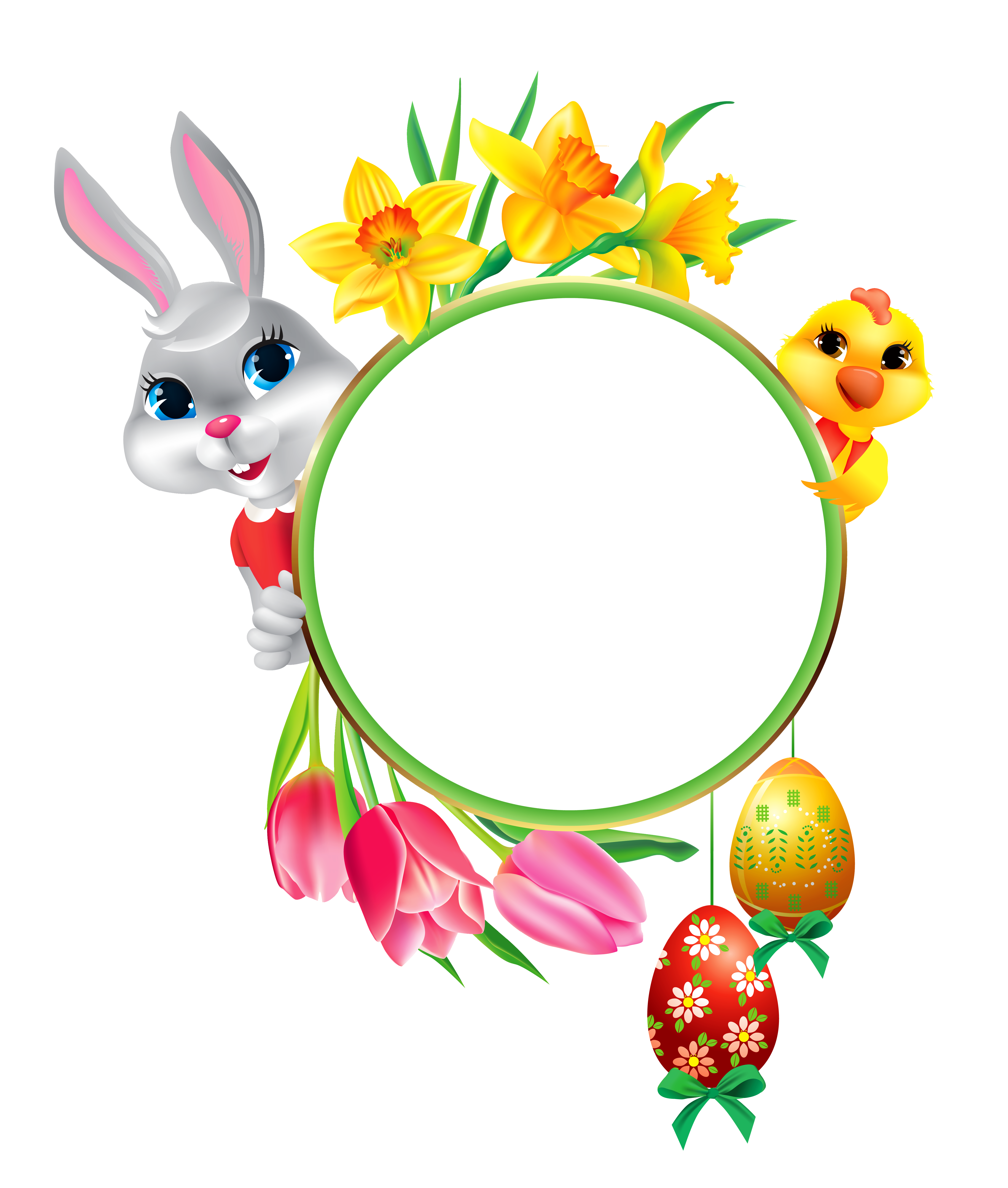 Easter Bunny and Chicken with Round Frame Transparent Clipart?m=1397512800