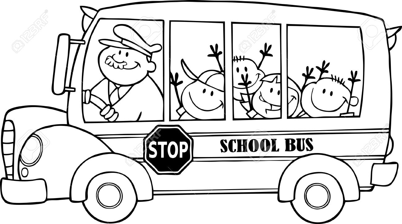 Drawn school bus black and white clipart