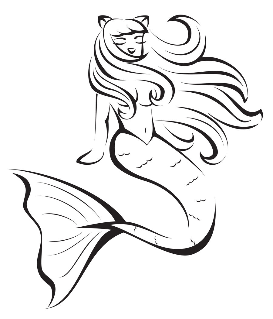 Black and white mermaid clipart
