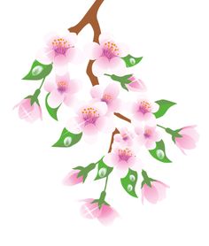 Spring Branch with Pink Flowers and Butterflies PNG Clipart