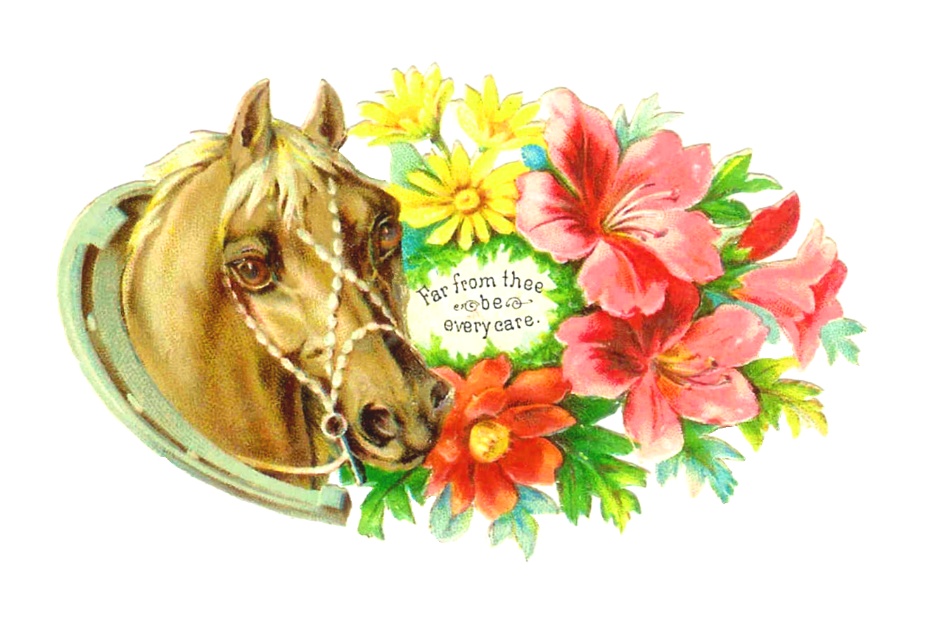 Antique Image: Victorian Die Cut: Flower and Horse Clip Art from
