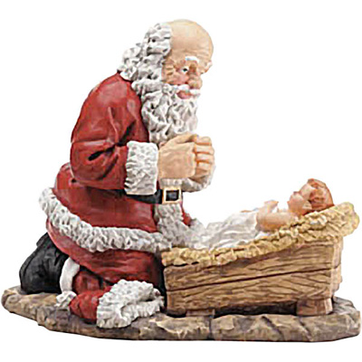 Santa kneeling at the manger of baby Jesus drawing art pictures
