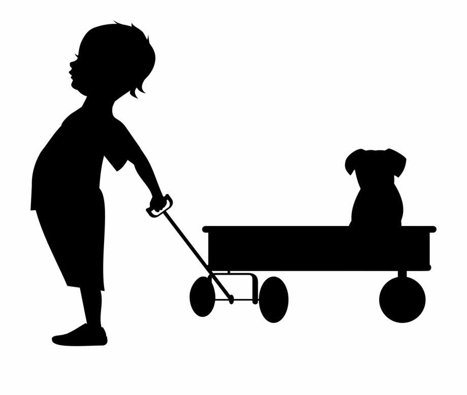 Child Pulling Wagon Silhouette Icons Png Child Pulling