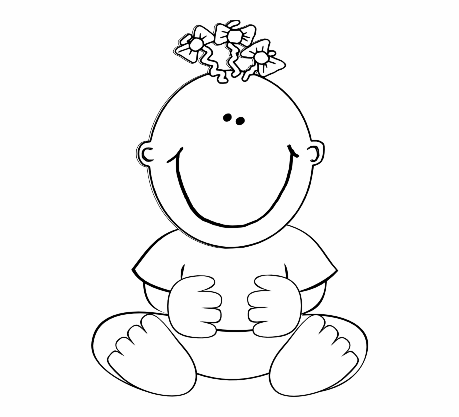 Baby Girl Sitting Black White Line Art 555Px