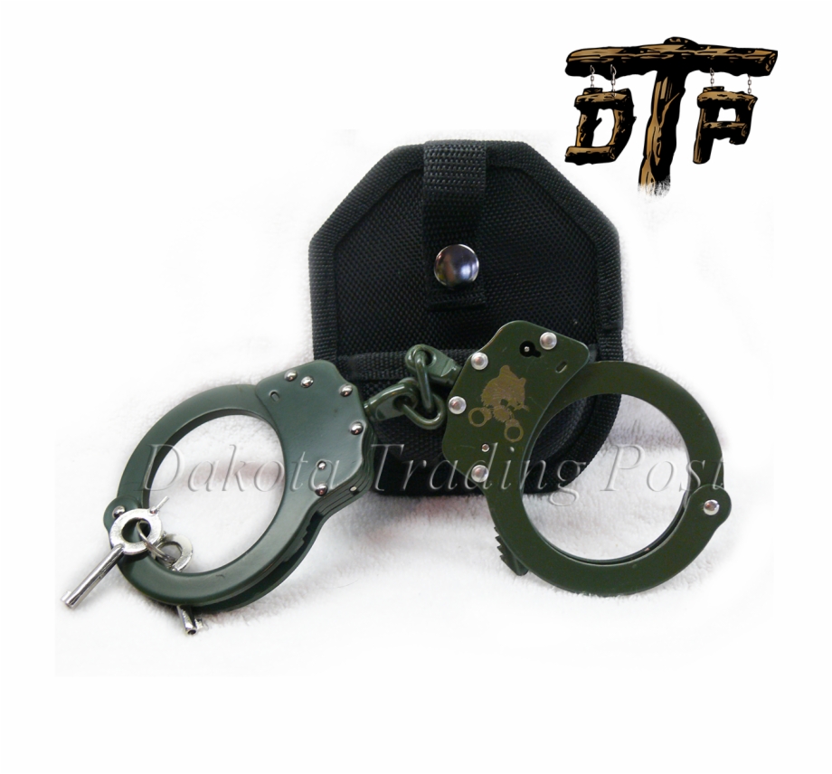 Green Plated Double Lock Police Handcuffs Strap