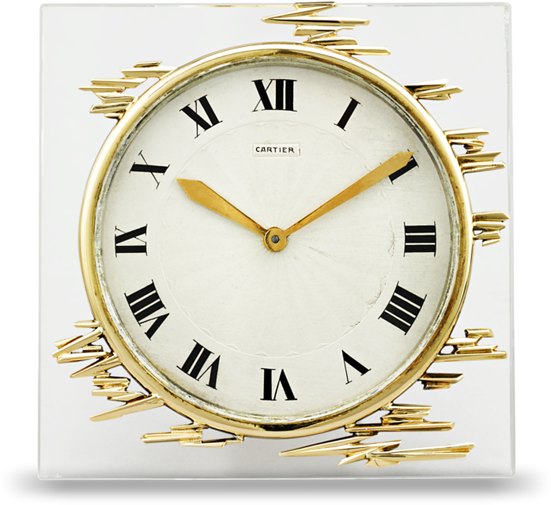 Gold And Crystal Cartier Desk Clock Clock