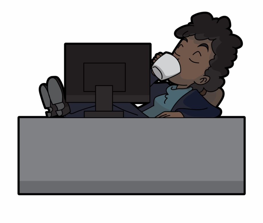 Black Cartoon Woman Drinking Coffee While Using A