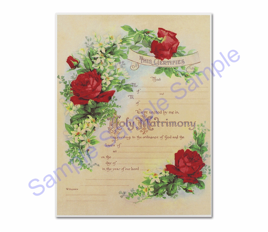 Wedding Certificate Vintage Rose Red Roses