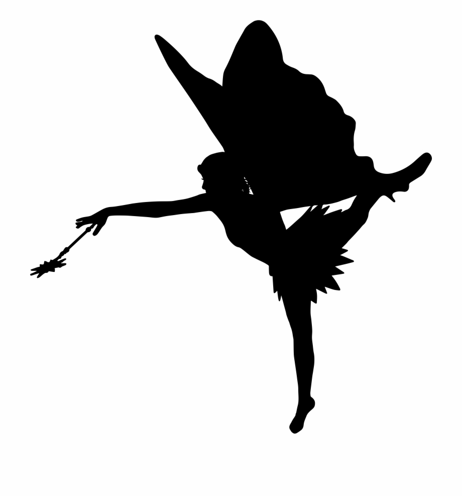 silhouette clipart fairy picking flower

