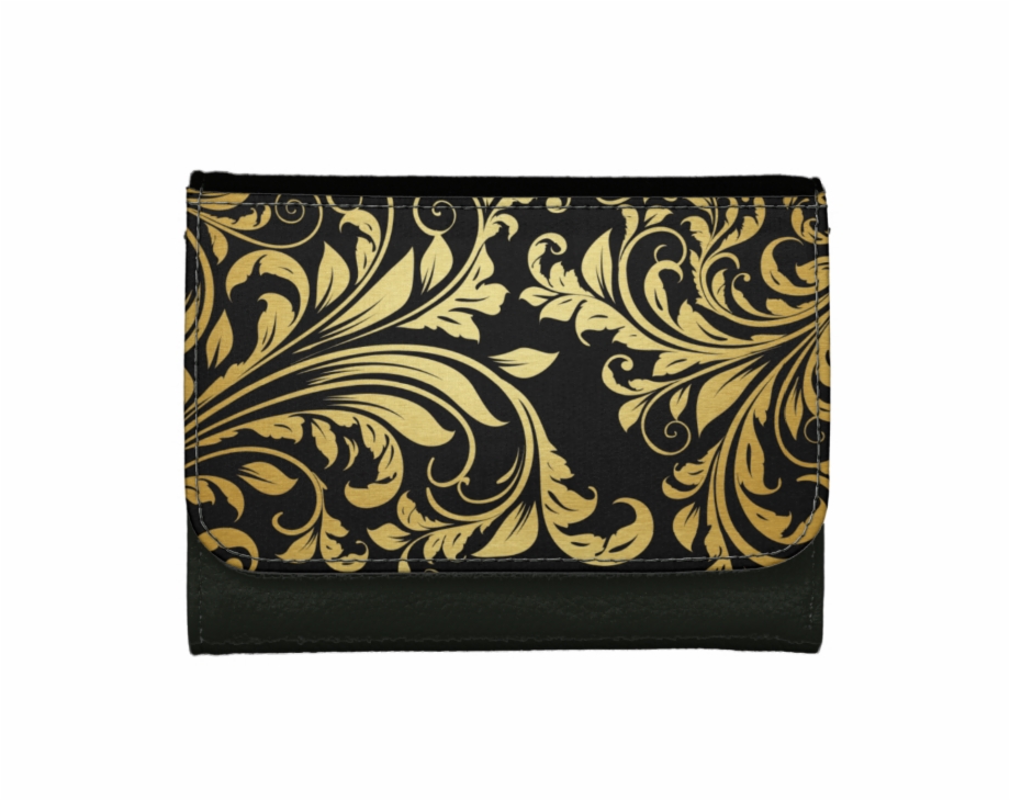 Elegant Black And Gold Floral Damask Wallet For