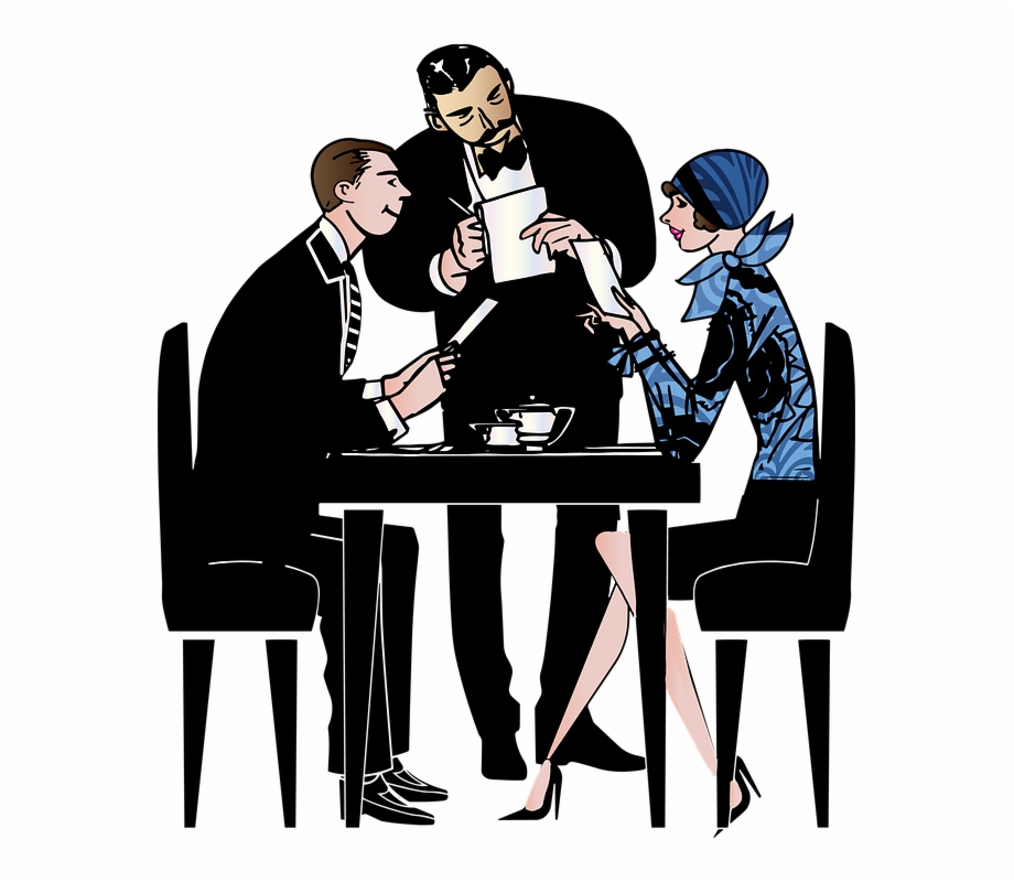Flapper Couple Restaurant Menu Waiter 1920S Restaurant Clip