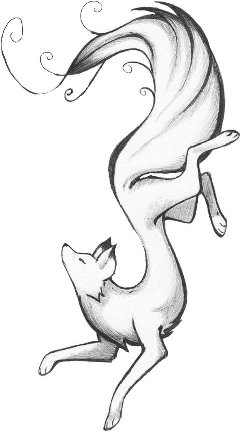 black and white cute fox drawing
