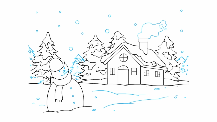 How To Draw Winter Scenery Winter Scene Drawing