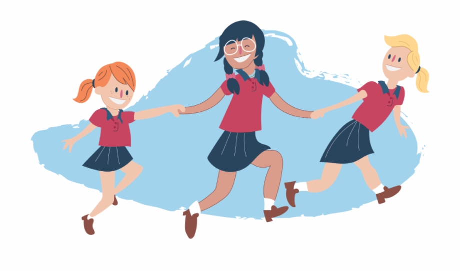 Girls Skipping And Holding Hands Cartoon