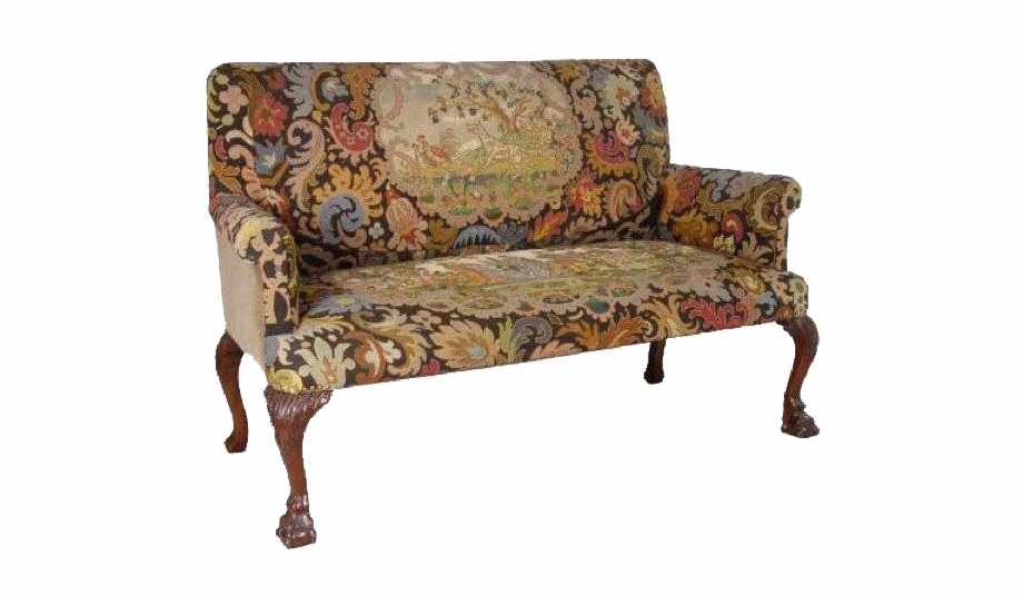 English Queen Anne Style Walnut Tapestry Settee Victorian