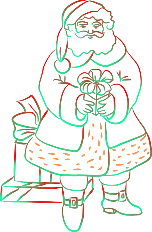 Christmas Tree Santa Claus Silhouette Line Art Drawing