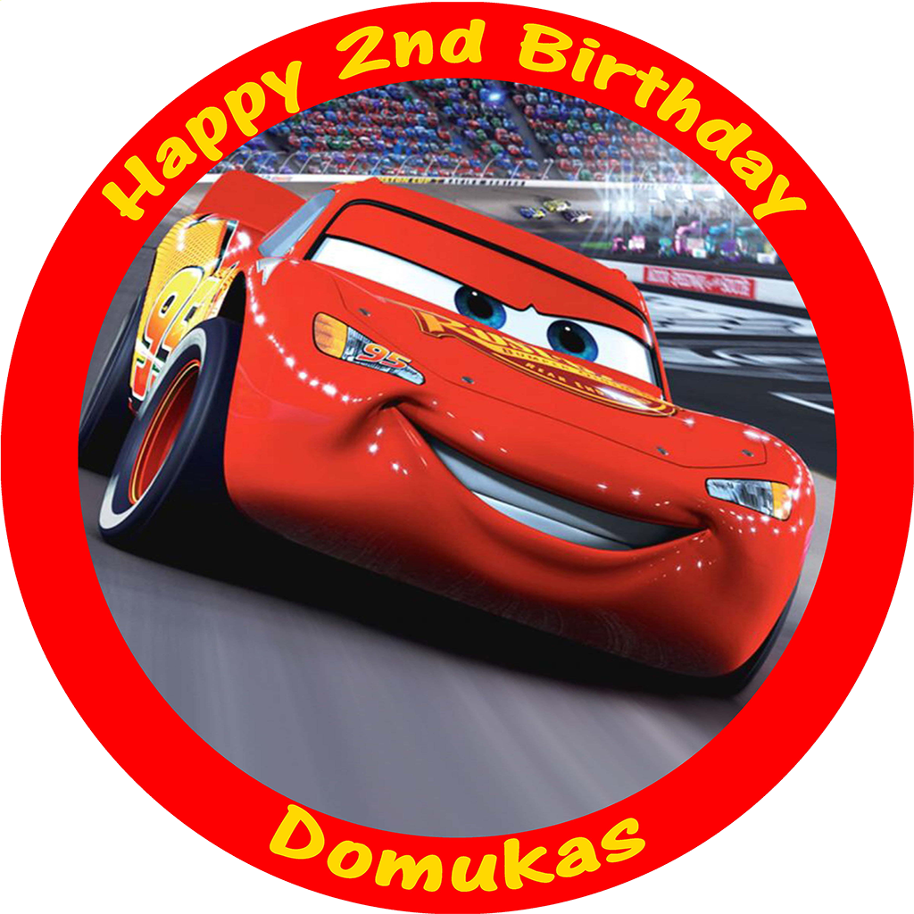 Cars Lightning Mcqueen Edible Personalised Round Birthday Disney