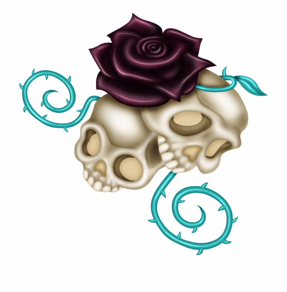 Colorful Skulls Black Roses Skull Design Scrap Illustration