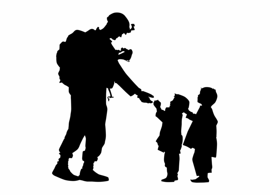 Soilder Children Silhouette Of Wounded Soldiers