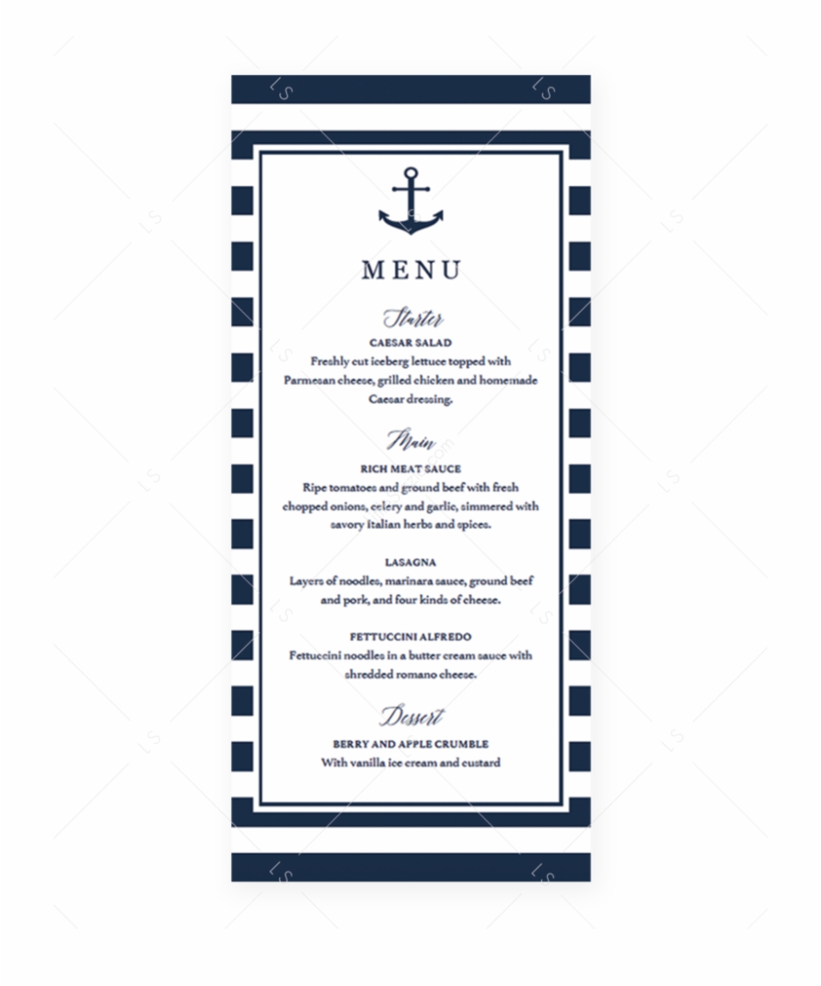 Editable Menu Cards Template Nautical Theme By Littlesizzle